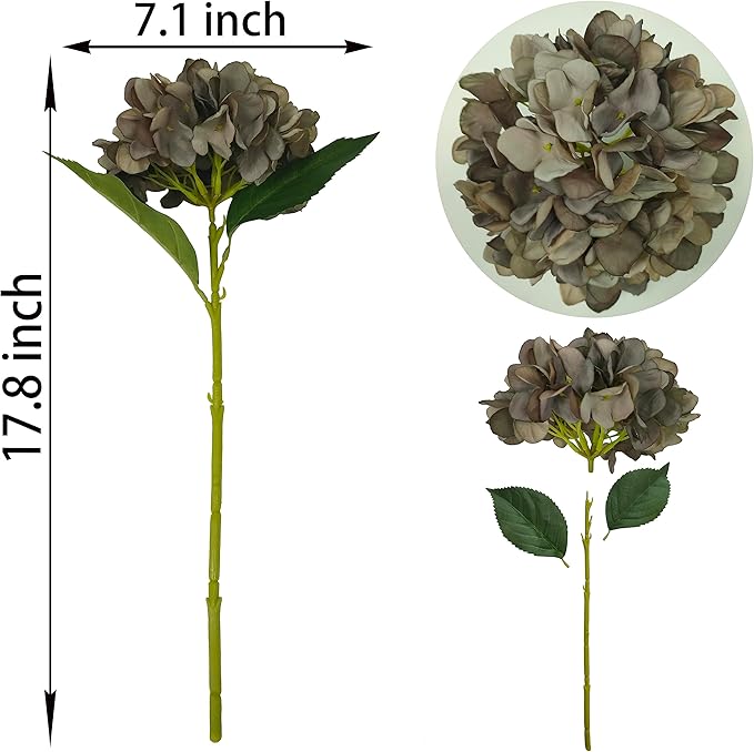 Brown Hydrangea Artificial Flowers,6 Pcs Faux Hydrangea Flowers,Artificial Hydrangeas Flowers with Stems,Fake Hydrangeas,Silk Hydrangeas Flowers with Stems for Home Decor (6, Coffee)