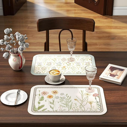 ISAENNE Vintage Floral PVC Placemats Set of 6,Colorful Flower Rectangle Place Mats, Waterproof and Heat-Resistant,Decoration for Kitchen,Dinning,Parties, Holiday,12"*17"