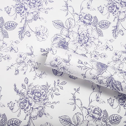 WRAPAHOLIC 20 Sheets Flower Wrapping Paper - 22.4 x 22.4 inch Blue Vintage Floral Printed Water-Resistant Floral Bouquet Wrapping Paper, Florist Supplies Packaging for Wedding Birthday Gift DIY