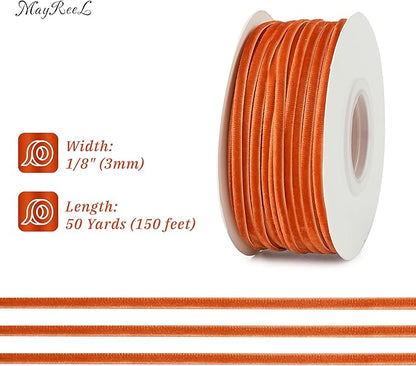 MAYREEL 1/8 Inch Terracotta Velvet Ribbon Thin Burnt Orange Vintage Ribbon for Wedding Invitations Crafts Gift Wrapping Party Favor Boxes 50 Yards