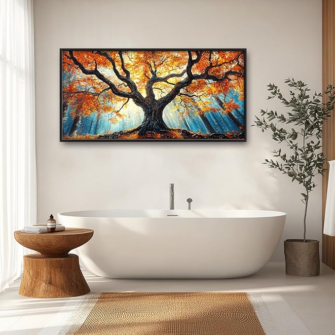Extra Large Tree of Life Framed Wall Art for Living Room,Fall Autumn Forest Sunrise Landscape Pictures Wall Decor,Nature Canvas Print Painting Modern Artwork Bedroom Office Bathroom 60L x 30W