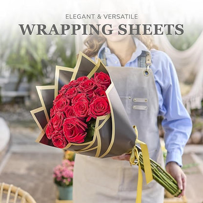 the florist Supply 20 Sheets Premium Flower Wrapping Paper | Waterproof Flower Wrapping Paper for Bouquets | Double Sided Floral Bouquet Sheets | DIY Gifts Borderline Black/Gold