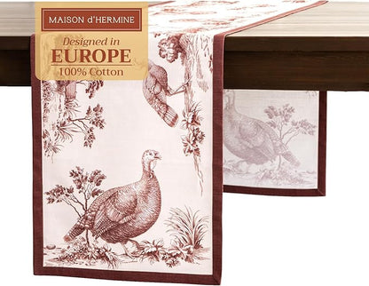 Maison d' Hermine Table Runner 100% Cotton Single Layer Table Runners 72 inches Long for Thanksgiving Christmas Decorations Home Kitchen Dining Party Wedding (Holy Jouy - Brown, 14.5" x 72")