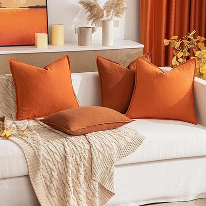 MIULEE Decorative Linen Pillow Covers 18x18 Inch Orange Boho Farmhouse Neutral Couch Throw Pillows for Bed Pack of 2 Accent Modern Pillowcase Summer Sofa Livingroom Home Decor