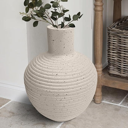 Oakrain Large Flower Vase with Groove Texture, 13" Tall Floor Vase, Narrow-Mouth Handcrafted Decorative Centerpiece for Modern Home Decor