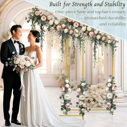 Wedding Arch Backdrop Stand for Parties Set of 2, 7FT/6.7FT Gold Wedding Arches for Ceremony - Reusable Metal Square Balloon Arch Frame for Birthday Party Bridal Baby Shower Graduation Decoration