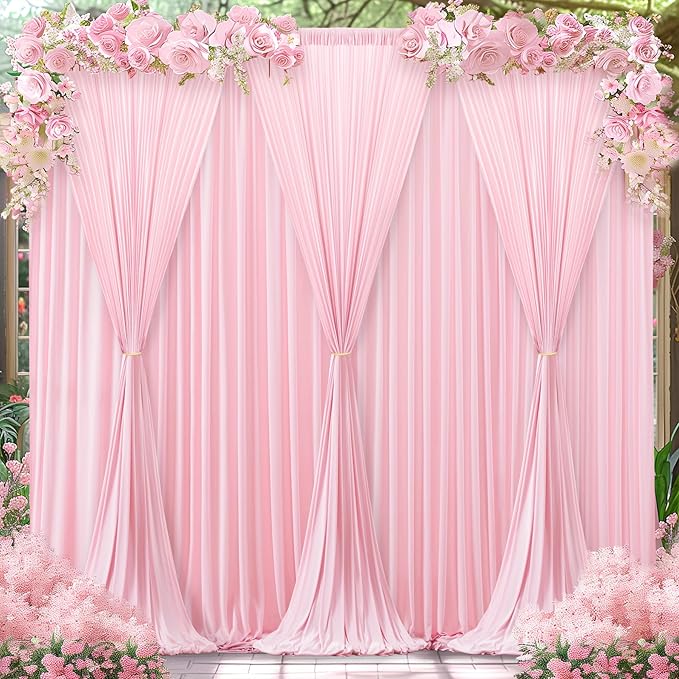 Pink Backdrop Curtains-Wrinkle-Free Polyester Photography Drapes Party Curtain Background for Baby Shower Wedding Decorations- 32 X10FT (Pink)