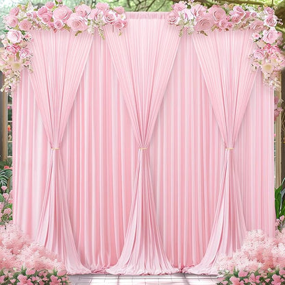 Pink Backdrop Curtains-Wrinkle-Free Polyester Photography Drapes Party Curtain Background for Baby Shower Wedding Decorations- 32 X10FT (Pink)