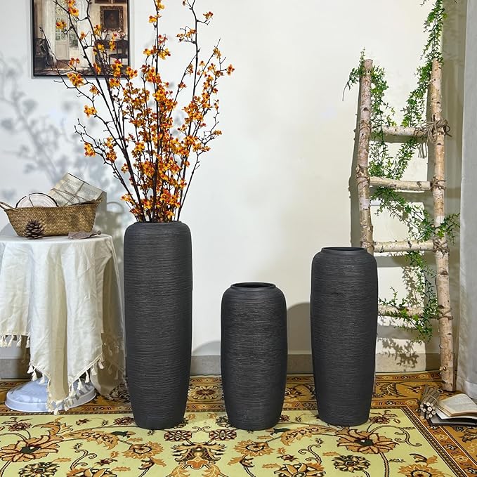 Large Rustic Ceramic Black Vase,15.7 Inch Tall Pottery Farmhouse Decor Floor Vase Vintage Flower Vases for Home Living Room Entryway Table Centerpiece Decor,Terracotta Vases,Wedding Gift