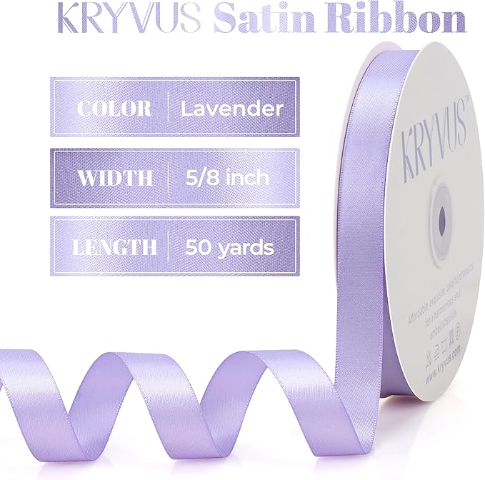 Lavender Satin Ribbon, Double Faced 5/8 Inch X 50 Yards Lavender Ribbon, Premium Satin Ribbon for Gift Wrapping, Crafts, Hair Bow Making, Sewing, Flower Bouquet, Wedding Party Decor