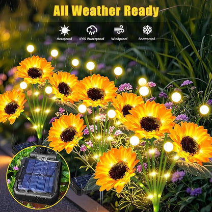 Solar Lights Outdoor Garden Decor,4 Pack Sunflower with Firefly Lights,Solar Flowers Lights Waterproof,Birthday Gifts for Mom Women Grandma,Outside Decorative Garden Stakes for Yard Patio Porch Lawn