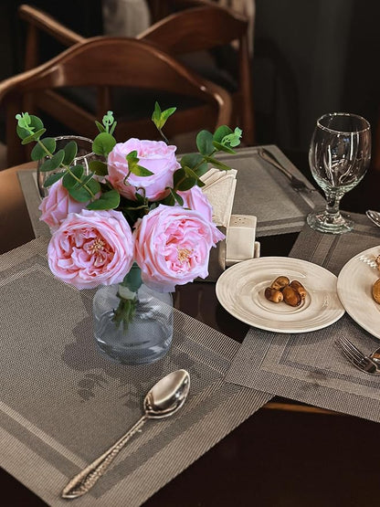 Forlaoers Real Touch Pink Floral Rose Fake Flower Bouquet in Fake Water Silk Flower Arrangements Artificial Flowers with Vase Centerpieces for Center Table Decor Dining Room House Kitchen Decorations