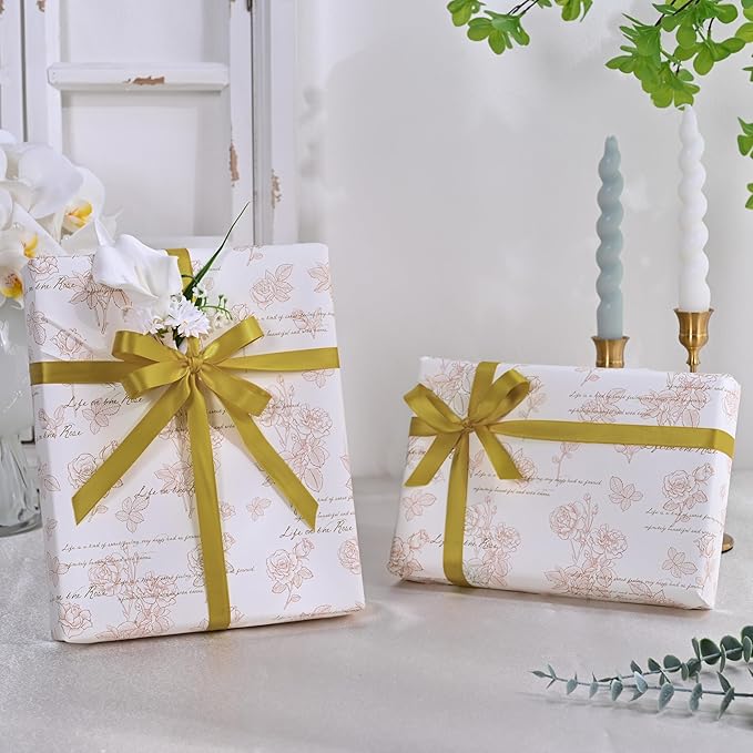 Double Face Gold Satin Ribbon 1/2 inch X 50 Yards Polyester Gold Ribbon for Gift Wrapping Very Suitable for Weddings Party Hair Bow Invitation Decorations and More