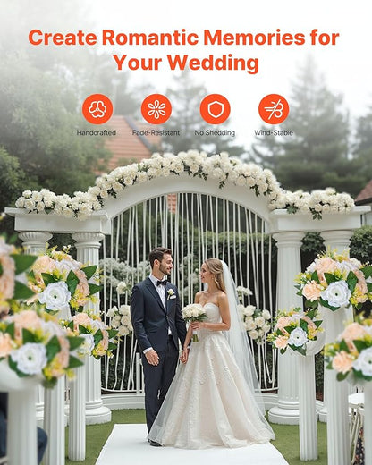 VEVOR Flower Ball Arrangement Bouquet 10 PCS, 9.5-Inch Diameter Artificial Flower Balls Wedding Table Centerpieces, Rose Arrangements for Wedding Centerpiece Home Decoration, Champagne & White Roses