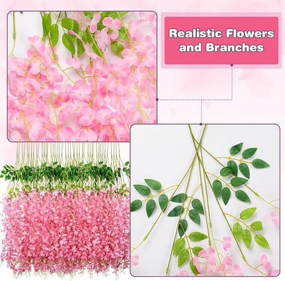 Wisteria Hanging Flowers,Fake Hanging Flowers,Wisteria artificiales Garland for Home Wedding Arch Floral Party Garden Ceremony Outdoor Decor,3.6 feet Long(50,Pink)