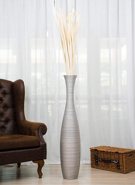 Leewadee Large Silver Home Decor Floor Vase - Wooden 41 inch Tall Farmhouse Decor Flower Holder for Fake Plant and Pampas Grass