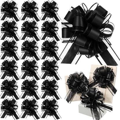 WILLBOND 20 Pieces 6 Inch Pull Bows Gift Wrapping Ribbon Pull Bows for Christmas Wedding Baskets Valentine Multicolor Wrap Accessory for Gift Present Holiday Decor(Solid Black)