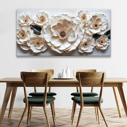 Floral Wall Art For Living Room Modern White Wall Decor Prints Artwork Canvas Art Wall Decor Painting White Flower Wall Art Picture For Bedroom Apartment Home Artwork 24 X 48 Inch
