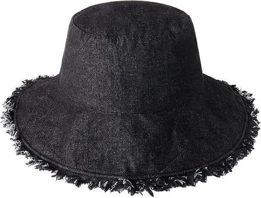 CHOK.LIDS Frayed Bucket Hats for Women Men Unisex Trendy Washed Cotton Floppy Wide Brim Boonie Outdoor Summer Beach Headwear