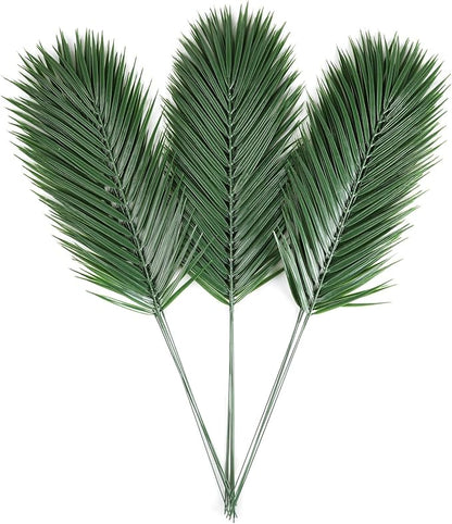 CCINEE 16 PCS Artificial Palm Leaves, Faux Large Palm Fronds Fake Tropical Plant Simulation Safari Leaves with Stems for Home Hawaiian Luau Party Jungle Beach Theme Party Decoration