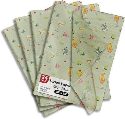 Pro Supply Global Cocktails Printed Tissue Paper for Gift Bags or Boxes and Wrapping - Bulk Decorative Art Tissue Paper for Packaging and Gifting | 24 Sheets 20" x 30"