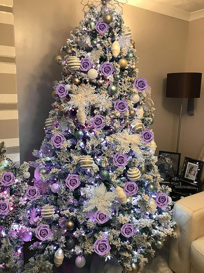 IPOPU Glitter Flowers,25PCS Light Purple Glitter Roses Fake Roses Artificial Flowers for Cake Wedding Bouquet Home Party Decoration(Lilac)