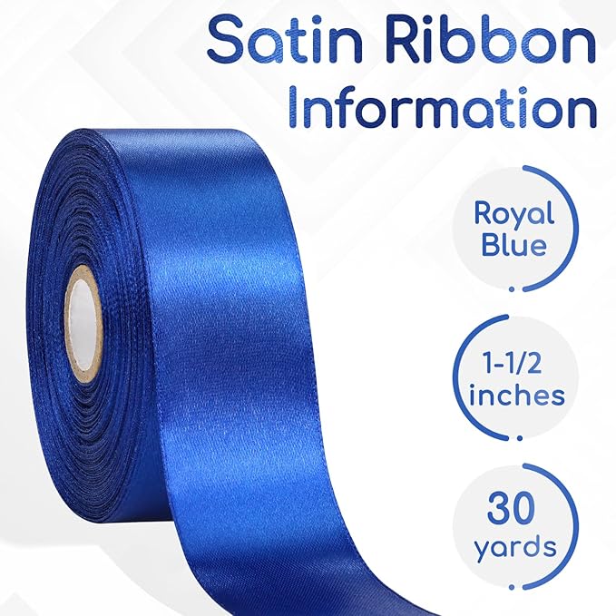 Blue Satin Ribbon 1-1/2 Inch 30 Yards, Royal Blue Ribbon for Gift Wrapping, Flower Bouquet, Crafts, Hair Accessories, Christmas, Wedding and Bow Making