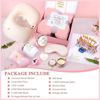 Birthday Gifts for Women, Unique Spa Birthday Gift Basket with Blanket for Women - Happy Birthday Gifts for Her, Mom, Sister, Teacher, Girlfriend, Coworker, Wife, Bestie, BFF