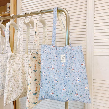 Cotton Canvas Tote Bag Reusable Soft Grocery Cloth Bag Floral Shoulder Bag for Beach Travel Shopping