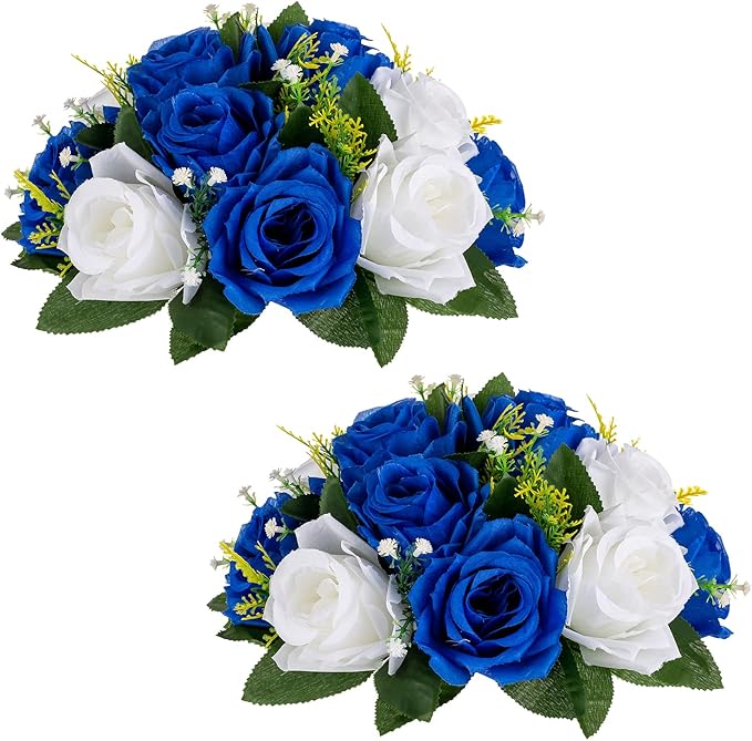 Sziqiqi Blue Artificial Flowers for Decoration Fake Kissing Flower Balls for Wedding Centerpieces Tables Flower Centerpiece Arrangement for Party Festival