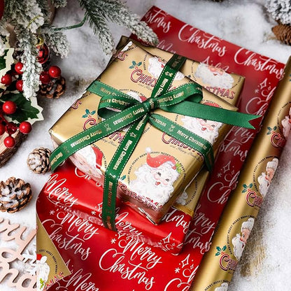 MAYPLUSS Christmas Wrapping Paper - 17 Inch X 33 Feet - Santa Claus Reversible Merry Christmas Gift Wrapping Paper, Metallic Foil Thick Gift Wrap Paper for Holiday Party New Year Kids