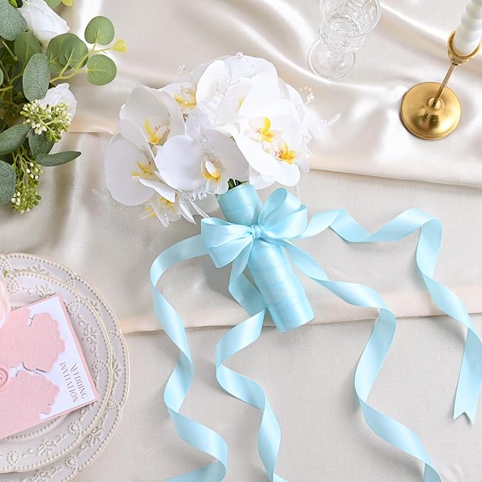 Lt Blue Double Face Satin Ribbon 1 inch X 50 Yards Spool Bright Colors Very Suitable for Weddings Gift Package Wrapping Dancer Wand Sewing Party Hair Bow Invitation Decorations and More