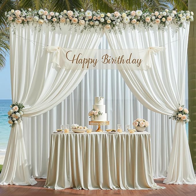 10ft x 10ft Beige Backdrop Curtains, Wrinkle-Free Sheer Chiffon Fabric Photo Backdrop Drapes for Wedding Arch Party Ceremony Stage Photography Decorations