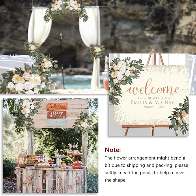 Yellow White Wedding Arch Flowers, Faux Flower Swag Set of 2, White Floral Swag for Wedding Arch Welcome Signs, Reception Ceremony Signs Decor