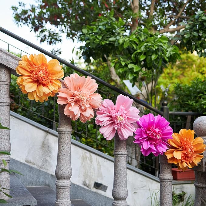 12PCS Tissue Paper Flowers，Handmade Colorful Giant Crepe Artificial Flowers Decorations for Wall,12 Inches Large Flowers for Wedding Birthday BabyShower Party Home Decor Supplies