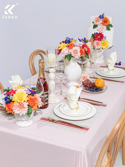 FANKO Artificial Flowers Mixed Rainbow Combo, Fake Silk Rose Flowers Orange & Champagne Roses, Pink Dahlia for DIY Wedding Bridal Bouquets/Centerpieces/Home
