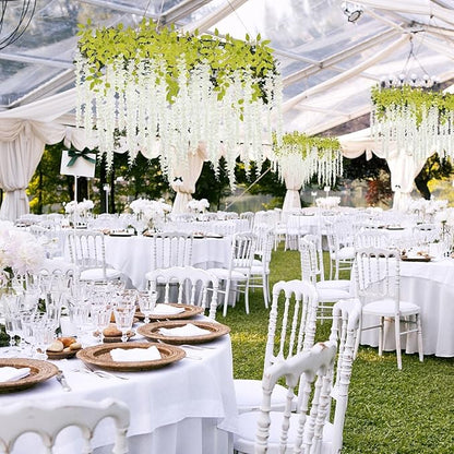 36 Pack White Wisteria Hanging Flowers, 3.44 Ft Fake Hanging Flowers, Artificial Wisteria Garland Vines for Wedding Room Backdrop Outdoor Patio Garden Decoration