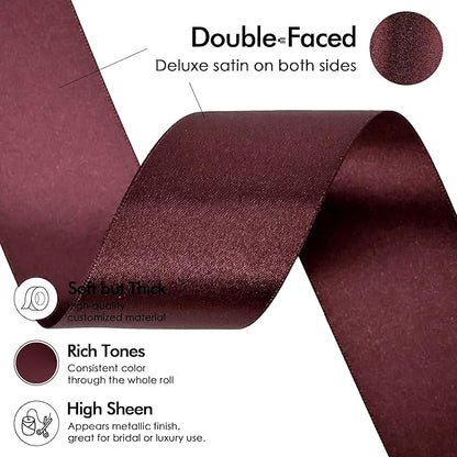 MEEDEE Burgundy Satin Ribbon - 1-1/2 inch Wide, Double Faced, 50 Yards for Christmas Tree, Crafts, Weddings, Flower Bouquets