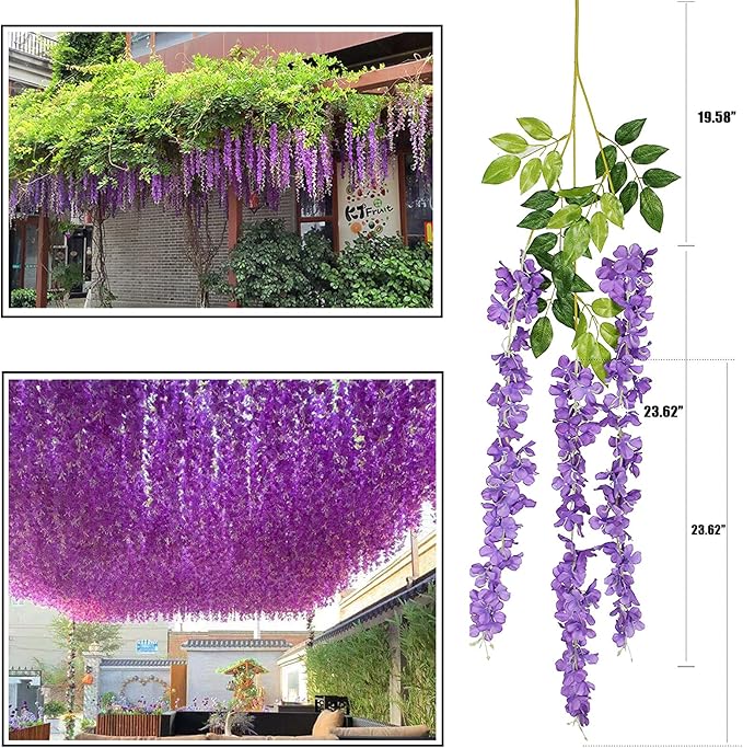 Artificial Flowers Hanging Flowers, Fake Garland Silk Vines Rattan String Decor for Home Wedding Arch Wall Garden Greenery Bedroom Outdoor Office Party Decoration (36, Purple)