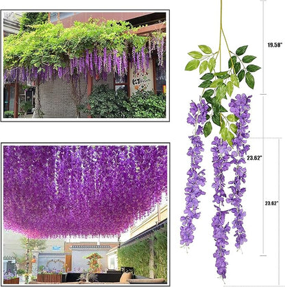 Artificial Flowers Hanging Flowers, Fake Garland Silk Vines Rattan String Decor for Home Wedding Arch Wall Garden Greenery Bedroom Outdoor Office Party Decoration (36, Purple)