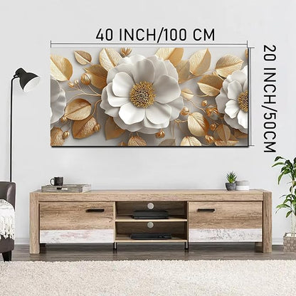 Tarfupth Floral Canvas Wall Art for Living Room Gold and White Flowers Large Botanical Artwork for Bedroom Office Home Decor Canvas Prints 20"x40"