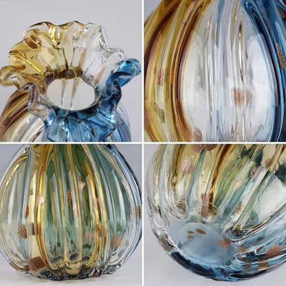 Hand-Blown Glass vase, Unique Wide-Mouth Glass vase, Modern Glass Art Decoration, Suitable for Living Room, Kitchen, Wedding, Dining Table, and Office Centerpiece Floral Arrangements.