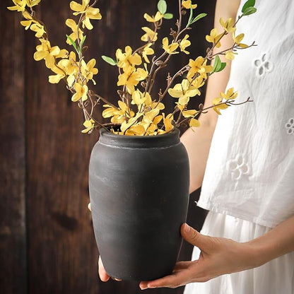 Terracotta Rustic Vase, Farmhouse Decorative Vase Boho Decor, Ceramic Christmas Vases for Home Decor, Table, Living Room, Shelf Decoration, 8.2 Inch