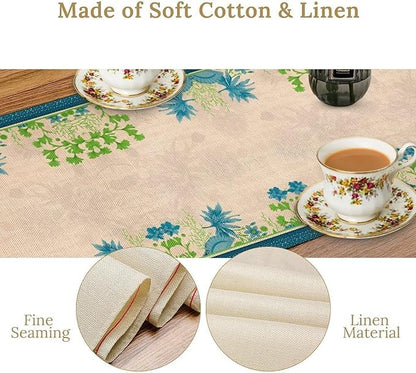 Vintage Floral Table Runner, Elegant Blue Flowers Nature Design Table Runner for Kitchen Dining Holiday Party Home Decoration, 13x90 Inch