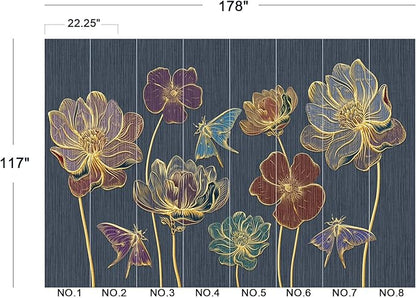 Embossed Golden Flower 3D Wall Mural Wallpaper for Bedroom 178" x 117"