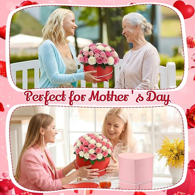 Fullhawl 4 Pcs Valentine's Day Heart Shaped Flower Boxes with Drawer - 6.1x5.5x5.7 in, 4 Colors Small Floral Gift Box for Bouquets Jewelry - Perfect for Flower Shop or Weddings Proposals Birthdays
