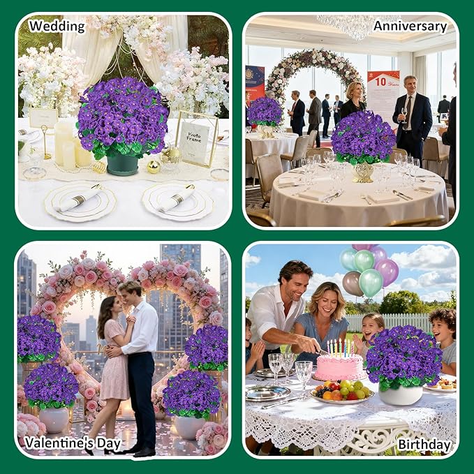 Artificial Handmade Geraniums With Flowers Scent Pots White Pink Purple Lavender Lifelike Faux Geraniums Bushes Fake Flowers for Wedding Party Home Office Indoor outdoor Plants Decor (Lavender color)