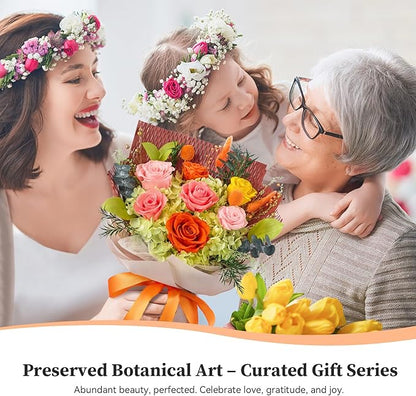 Forever Flowers Gifts for Her, Preserved Flowers Bouquet Birthday Gifts for Women, Preserved Roses for Grandma Wife Anniversary Valentine's Day Mother's Day (7Roses, Orange)