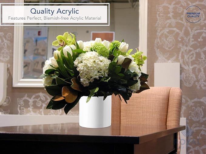Royal Imports Flower Acrylic Vases Cylinders - Decorative Centerpiece Display for Home or Wedding - Non Breakable Plastic, 4" - White