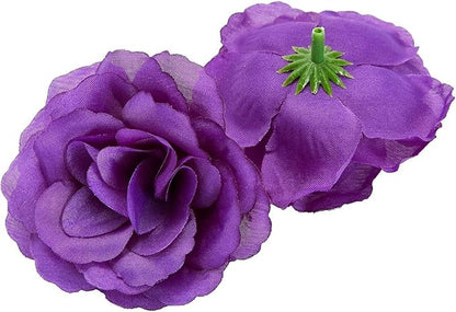 Bright Creations Artificial Roses Heads - 50 Pack, 3 in, Dark Purple Flowers, Stemless - Silk Roses for DIY Decor & Wedding Centerpieces